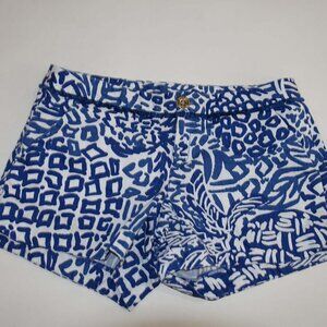Lilly Pulitzer Women's Adie Shorts Size 2 Blue White 100% Cotton 3" Inseam 26753